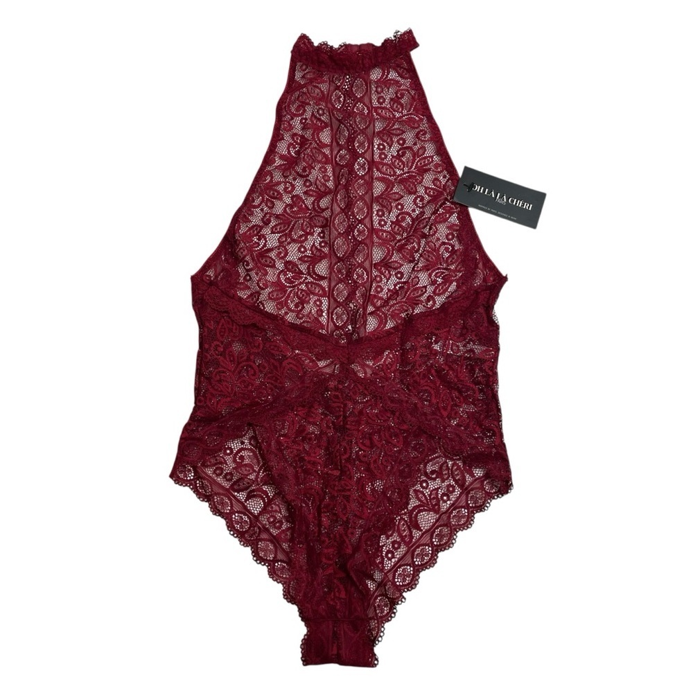Oh La La Cheri Rhubarb Soft Lace Collared Teddy Keyhole Small/Medium New NWT - Picture 2 of 10